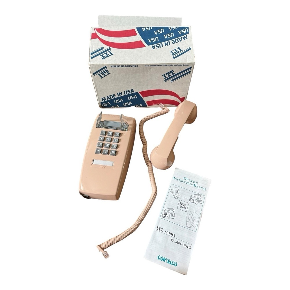 Vintage ITT Cortelco Beige Push Button Wall Phone NOS Open Box Made USA 1994